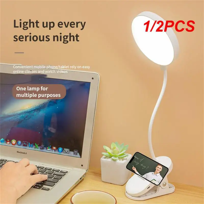 

1/2PCS Flexible Table Lamp with Clip Stepless Dimming Led Desk Lamp Rechargeable Bedside Night Light for Study Reading Office