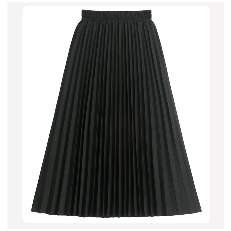 white pleated skirt Solid Color Large-swing Pleated Skirt Women's 2022 Spring New Elastic Waist Multi-color Elegant and Thin Mid-length A-line Skirt pencil skirt