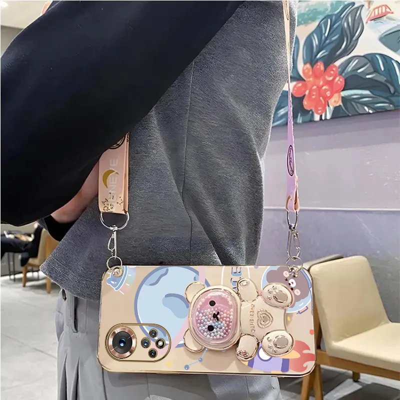 Space Bear Crossbody Lanyard Holder Case with Stand