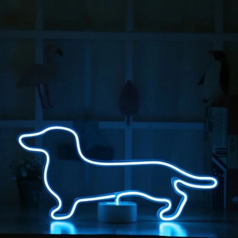 Dog Shaped LED Light Neon Sign Colorful Table Lamp Fairy Tale Lights Holiday Gift Children's Room Party Christmas Decoration