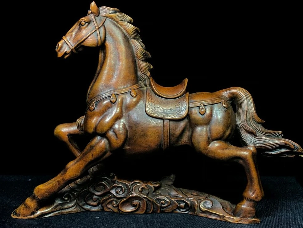 Statua Di Ornamento Di Cavallo Al Galoppo Netsuke Giapponese In Legno Di Bosso Vintage Antico Da Collezione