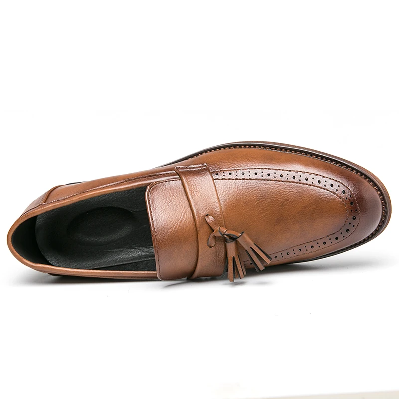 Men dress shoes Autumn Design Brand Classic Tassel Brogue slip on loafers Oxfords Hand stitch big size 38-47 flat leather shoes