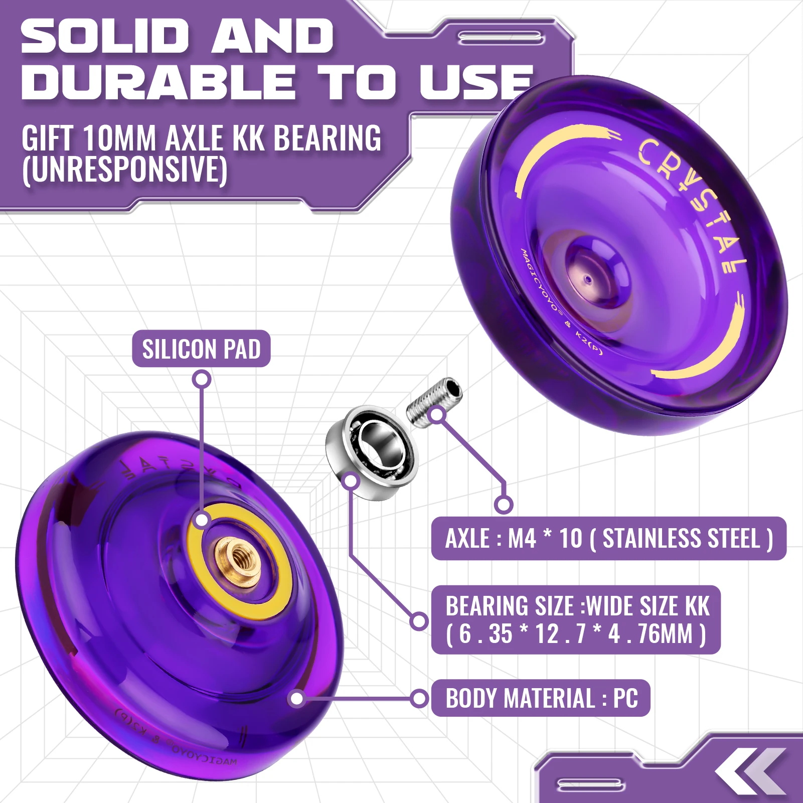 Yoyo Ball MAGICYOYO Responsive Yoyo for Kids K2 Crystal Dual Purpose Plastic Yo-Yo for Beginners Replacement Unresponsive Ball Bearing