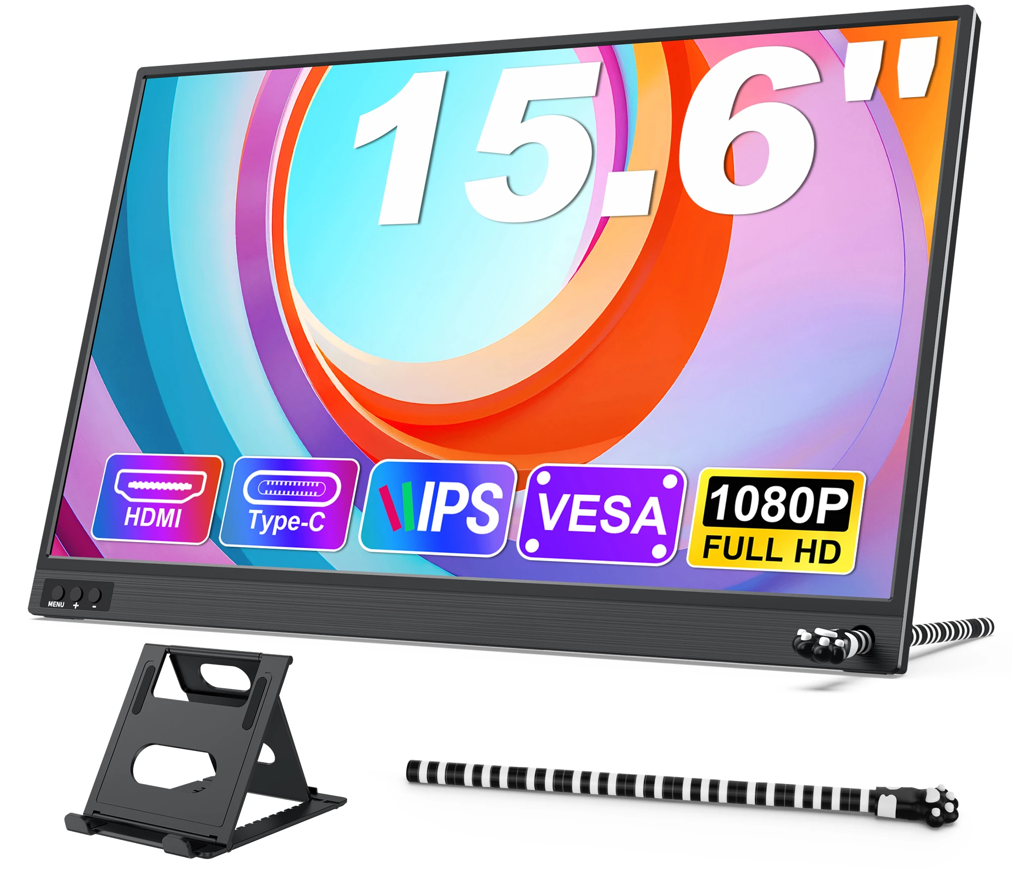 Amoudo 15.6 pouces moniteur Portable 1920x1080P étendre l'affichage IPS LCD panneau trou de stylo support VESA USBC Mini HDMI affichage Mobile