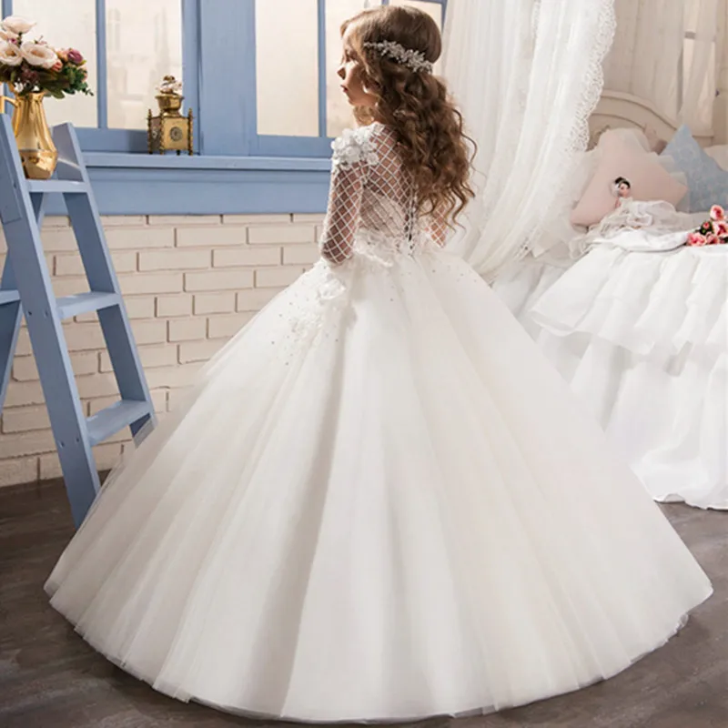 

Новое платье с блестками и цветами для девушек 2023 для свадебной принцессы с бантом