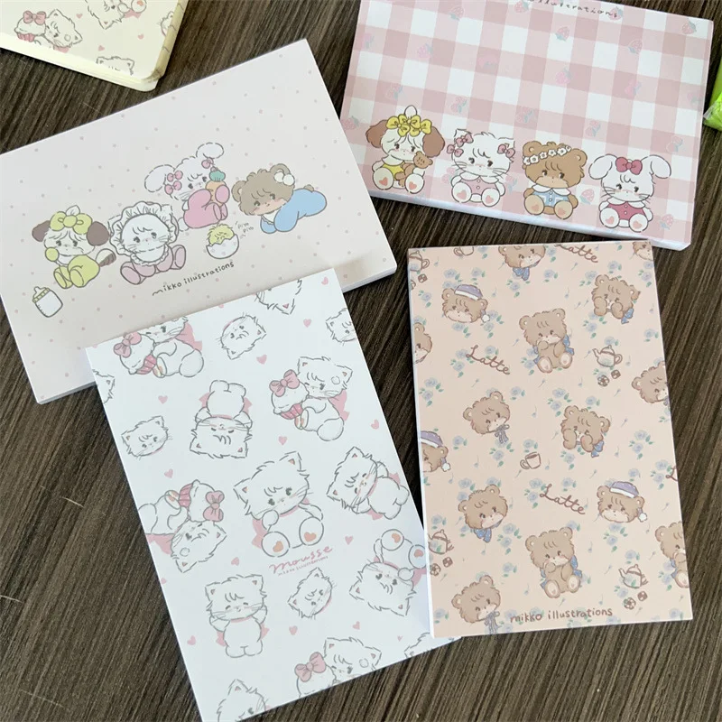 

4Pcs Mikko Kawaii Notepad Stationery Cohesionless Thickening Take Notes Memorandum Portable Utility Study Student Gift for Girls