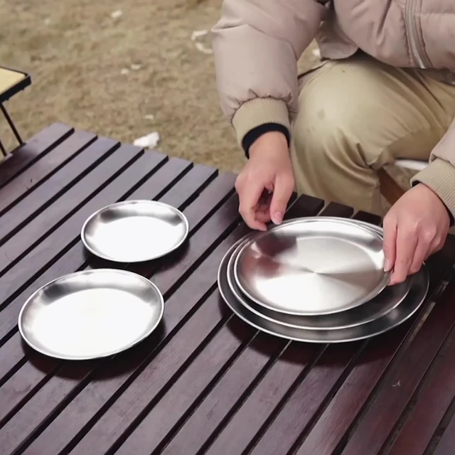 Vaisselle camping,Assiette à dîner de Camping en acier inoxydable