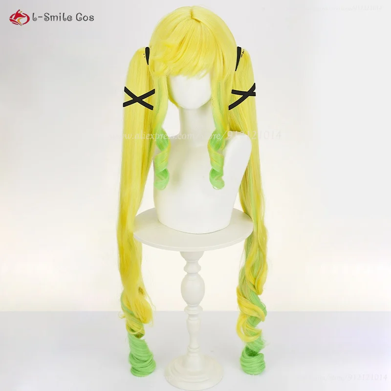 Anime Rock Ririsa Suzunomiya Cosplay Perücke Gelb Grün 100cm Lang Lockig Hitzebeständig Synthetik + Wig Cap 3