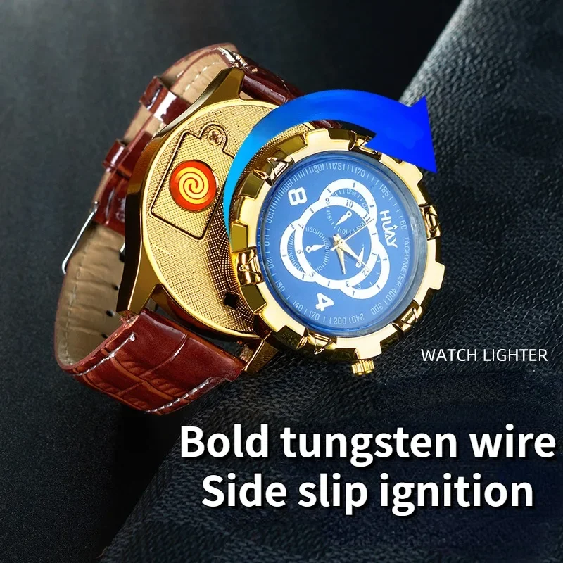 Description Picture 4 of itemBrand New Rechargeable Metal Watch Lighter Cool Trend Tungsten Filament Cigarette Lighter Men's Gift Cigarette Accessories
