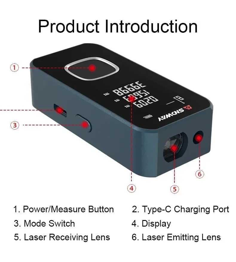 SNDWAY Infrared Laser rangefinder Bluetooth 50m handheld high-precision electron