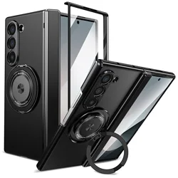 Aluminum Alloy Phone Case with 360° Rotatable Magnetic Metal Stand Bracket - Galaxy Z Fold4 (Black)