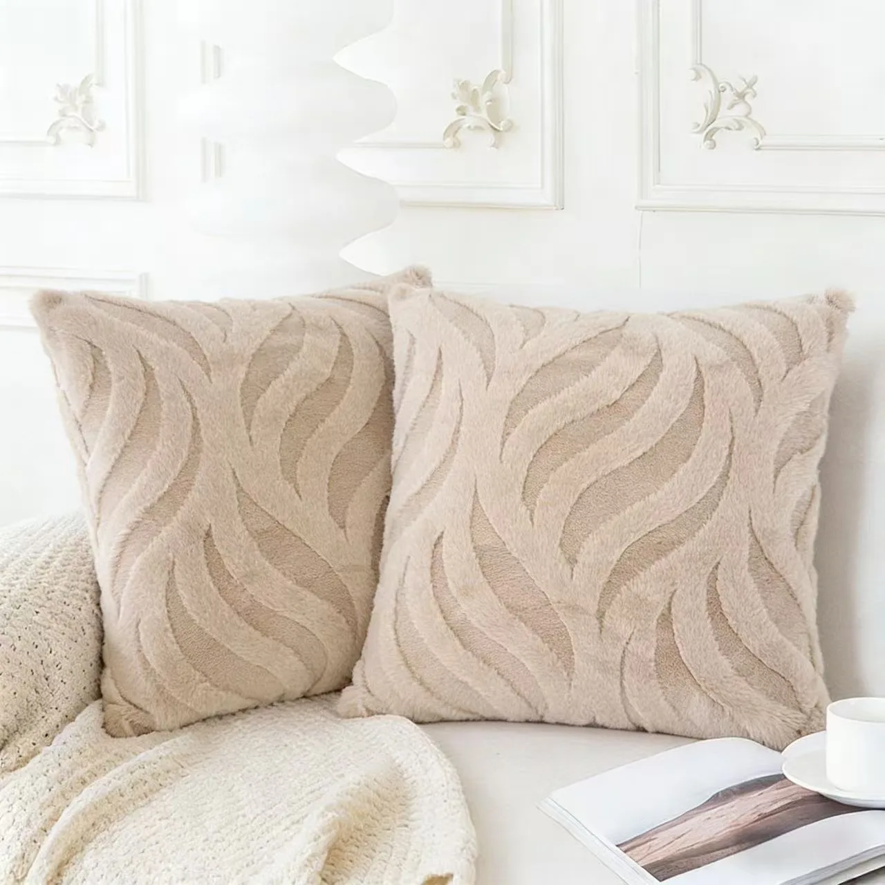 Set of 2 Luxurious Plush Decorative Throw Pillow Covers