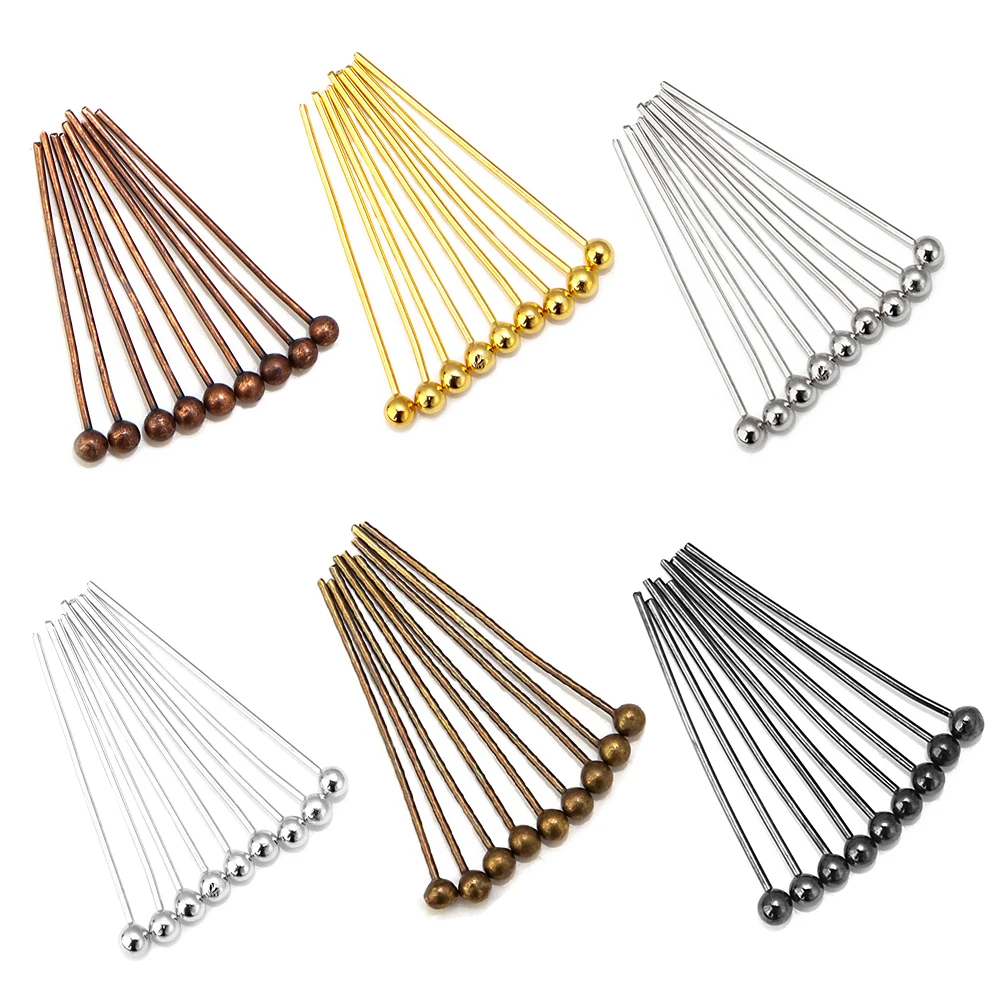 100pcs/lot Copper Ball Pins Head Pins Gold Bronze Rhodium Silver Color for Craft Earrings DIY Supplies Jewelry Making Accessory