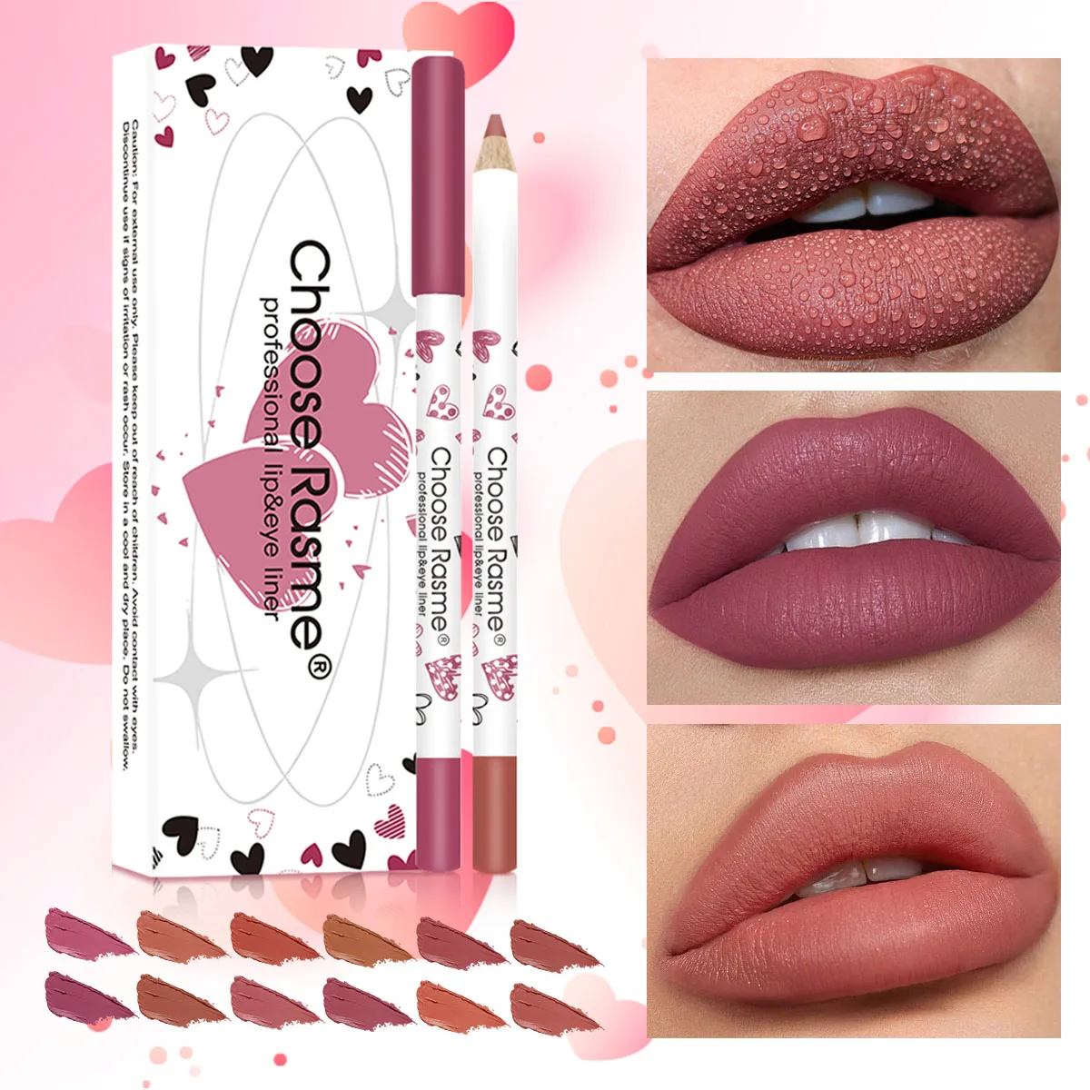 12 piece love lipliner waterproof and sweat resistant cup nude lipstick pen set Valentine's Day 3