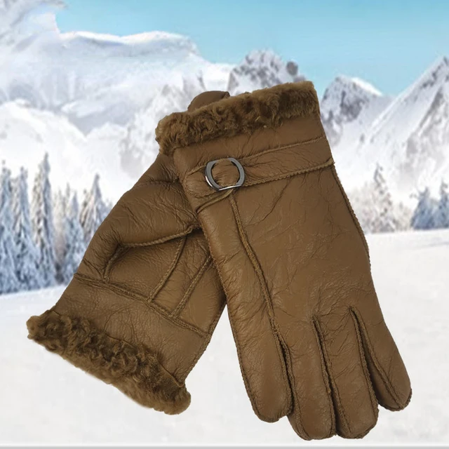 Guantes de piel de oveja para hombre, resistentes al viento, guantes  clásicos de invierno cálidos