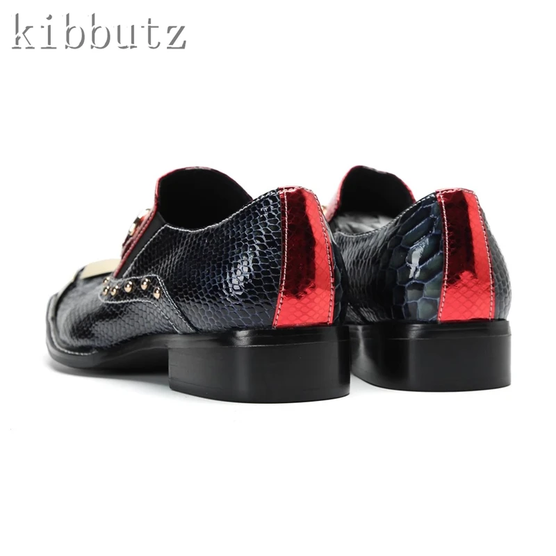 Classic Snake Pattern Genuine Leather Gentleman Shoes Metal Square Toe Slip On Oxford Shoes for Men Fashion Business Office