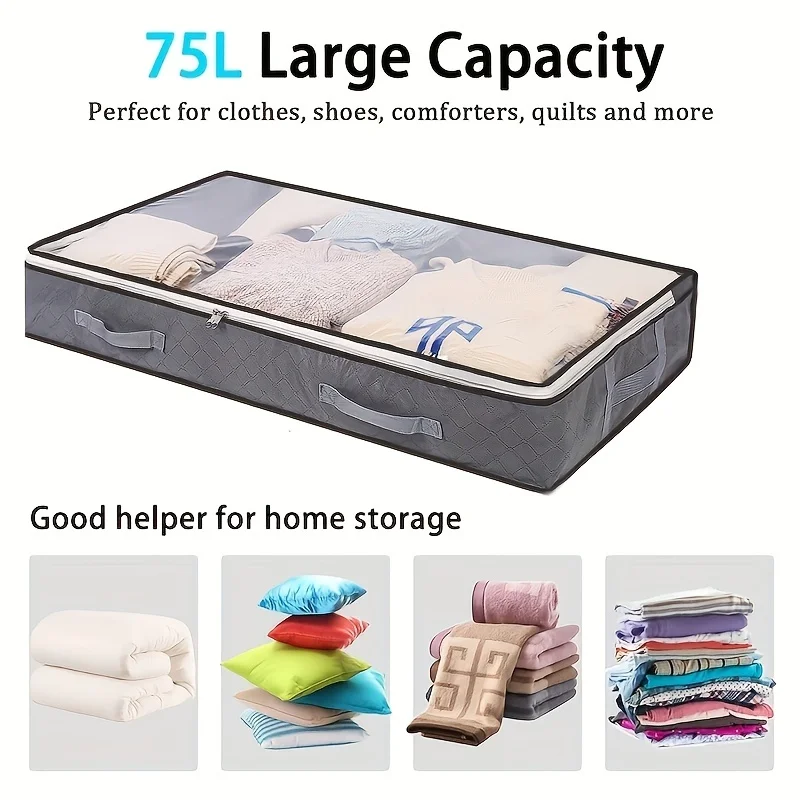 Large Capacity Under Bed Storage Bag Clear Window, Reinforced Handles Foldable Durable Closet Organizer for Blankets Clothing 3