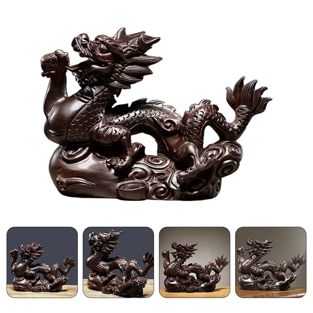 

15cm Chinese Dragon Sculpture Office Car Dashboard Decorations Year The Dragon Figurine Wooden Decoration