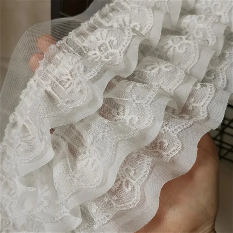 11CM Wide Three Layers Lace Fabric Ribbon Cotton Embroidered Flowers Ruffle Trim Dress DIY Clothes Sewing lace fabric