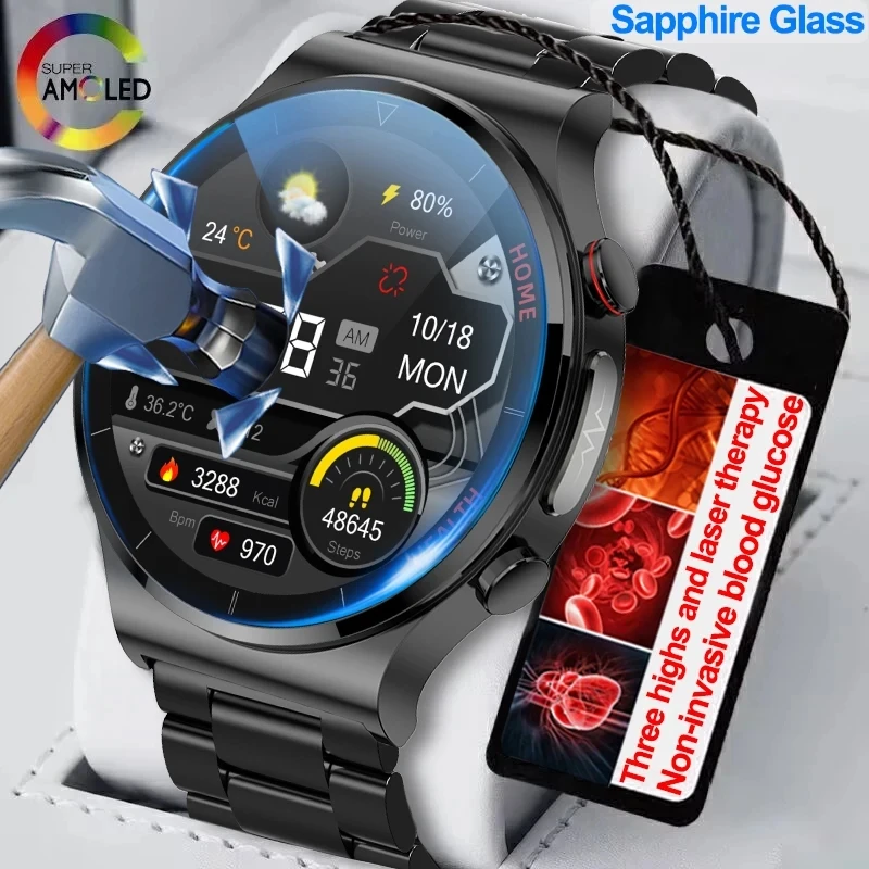 

2023 Blood Sugar Smart Watch Men ECG PPG Heart Rate Laser Treatment Three High Health Tracker Sapphire Glass Smartwatch clockes