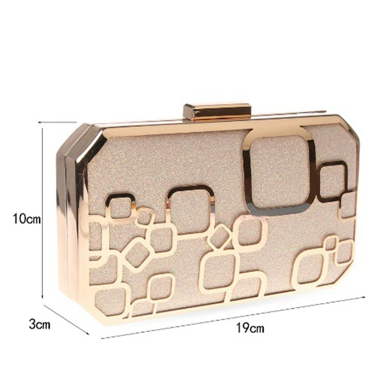 Exquisite bling Pailletten Metall aushöhlen Frauen Abend Handtasche Boxen Abschluss ball Hochzeits feier Clutch Geldbörse Schulter kette quadratische Taschen