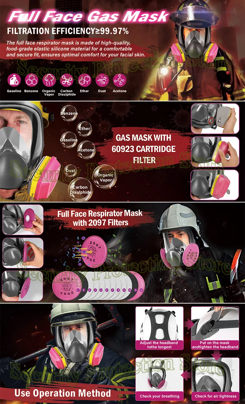 Vollgesichts-Atemschutzmaske 6800 NIOSH Silikon-Gesichtsversiegelung Wiederverwendbare Atemschutzmaske mit Filtern 60923 2097 für Farbspritzstaub – Detail 2