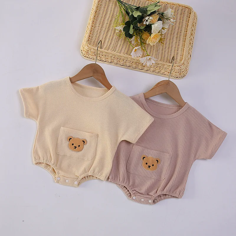 

Infant Summer Package Fart Climbing Suit Baby Childre Simple One-Piece Bear Cartoon One-Piece Summer Triangle Climbing Suit
