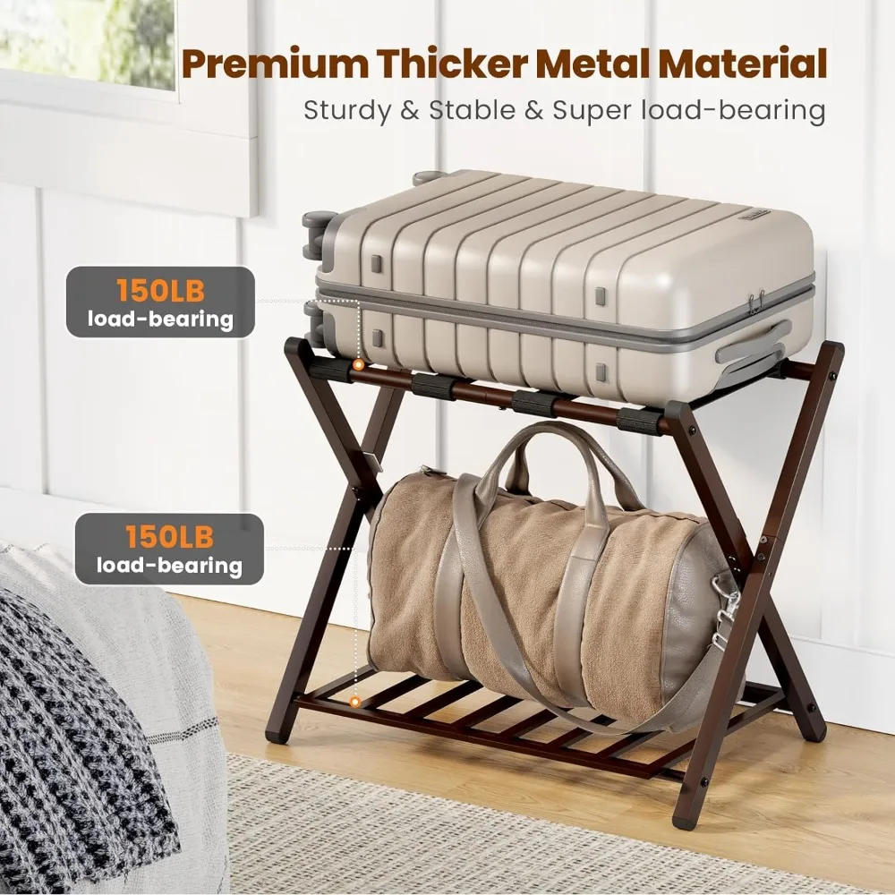 Folding Luggage Rack for Guest Room, Foldable Luggage Suitcase Stand with Unique Magnetic Locking ＆ Steel Shelf camping outdoor cups bowls folding drying rack hung shelf with hook aluminum alloy bracket picnic bbq cookware storage rack