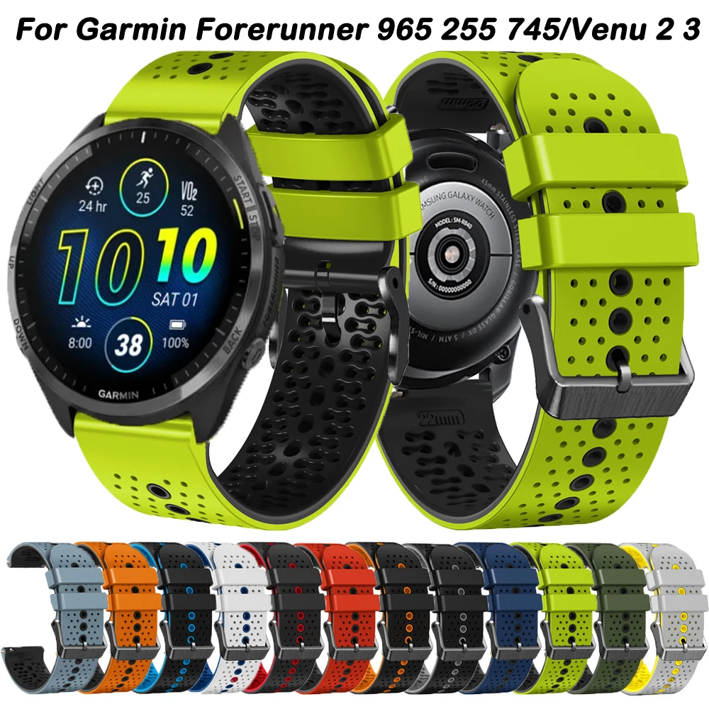 

22mm Silicone Strap for Garmin Forerunner 965 745 255 Music Sports Wristband Venu 3 2/Vivoactive 4 Replacement Bracelet Belt