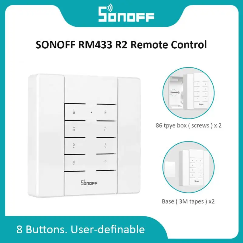 

SONOFF RM433 R2 433MHz RF Remote Controller 8 Button Remote Control Paired with SONOFF TX Wall Switch RF Devices iFan04 D1 RFR2