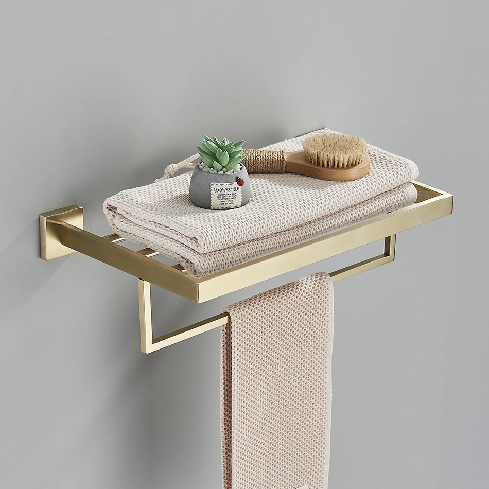 Porte Essuie Tout Mural Or Brossé Salle De Bains Accessoires Ensemble De Quincaillerie Porte-Serviettes Rail Porte-Papier Robe Crochet Porte-Savon Serviette Cintre Étagère Brosse De Toilette Pour Cuis