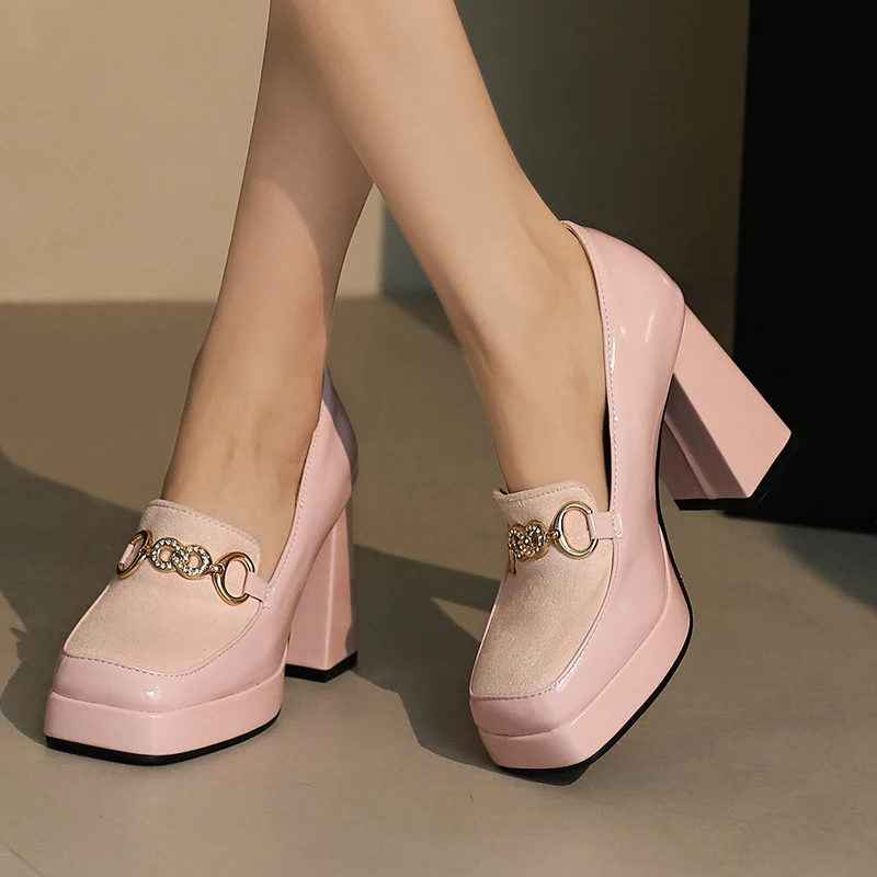 Chunky Platform Loafers Women 2024 Spring Autumn Thick High Heels Pumps Woman Slip on Pu Leather Lady Office Goth Shoes Female