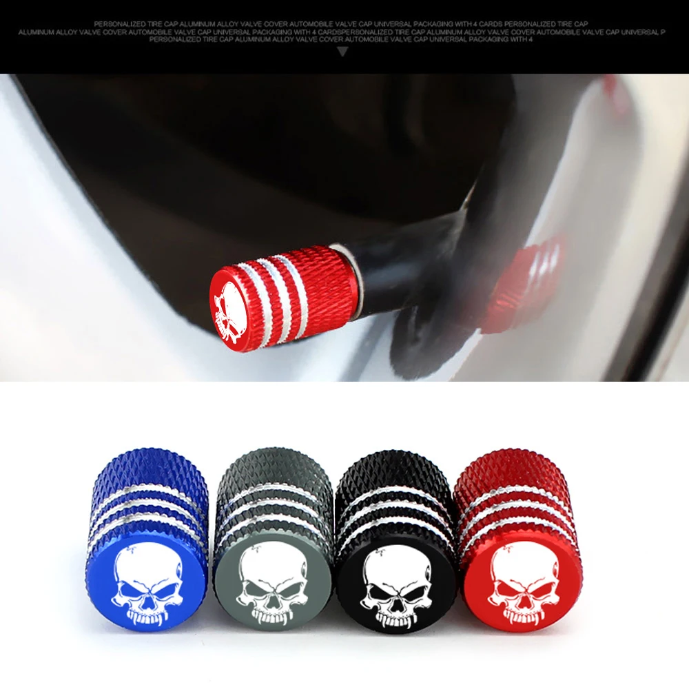 

4Pcs/Set Car Tire Valve Stems Cap Knurling Style Skull Tire Valve Cap Aluminum Tire Wheel Stem Air Valve Caps Dustproof Caps