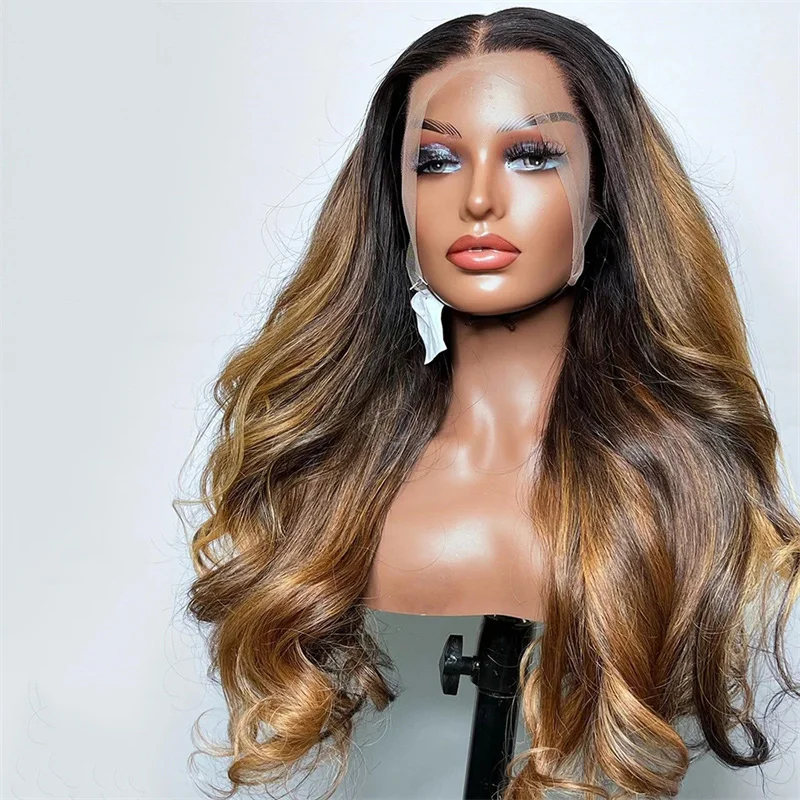 Ombre Blond 26Inch Black Long 5x5 Silk Base Body Wave Jewish Human BabyHair HD Lace European Hair Preplucked Glueless Daily Wig