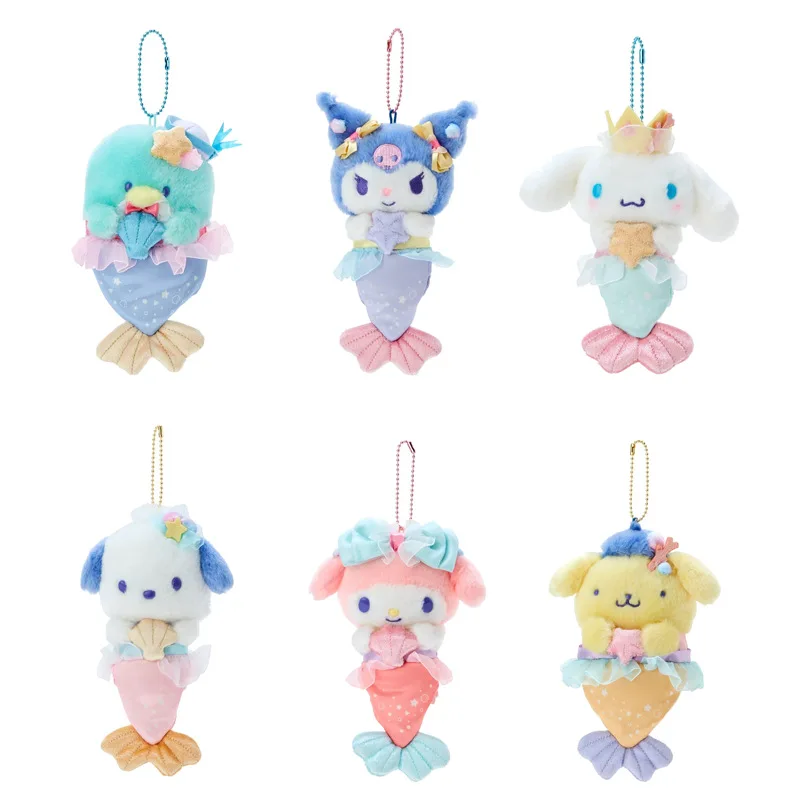 Kawaii Sanhos Portachiavi Anime Mermaid Series Kuromi Cinnamoroll My Melody Pochacco Cartoon Doll Zaino Ciondolo Portachiavi Regalo