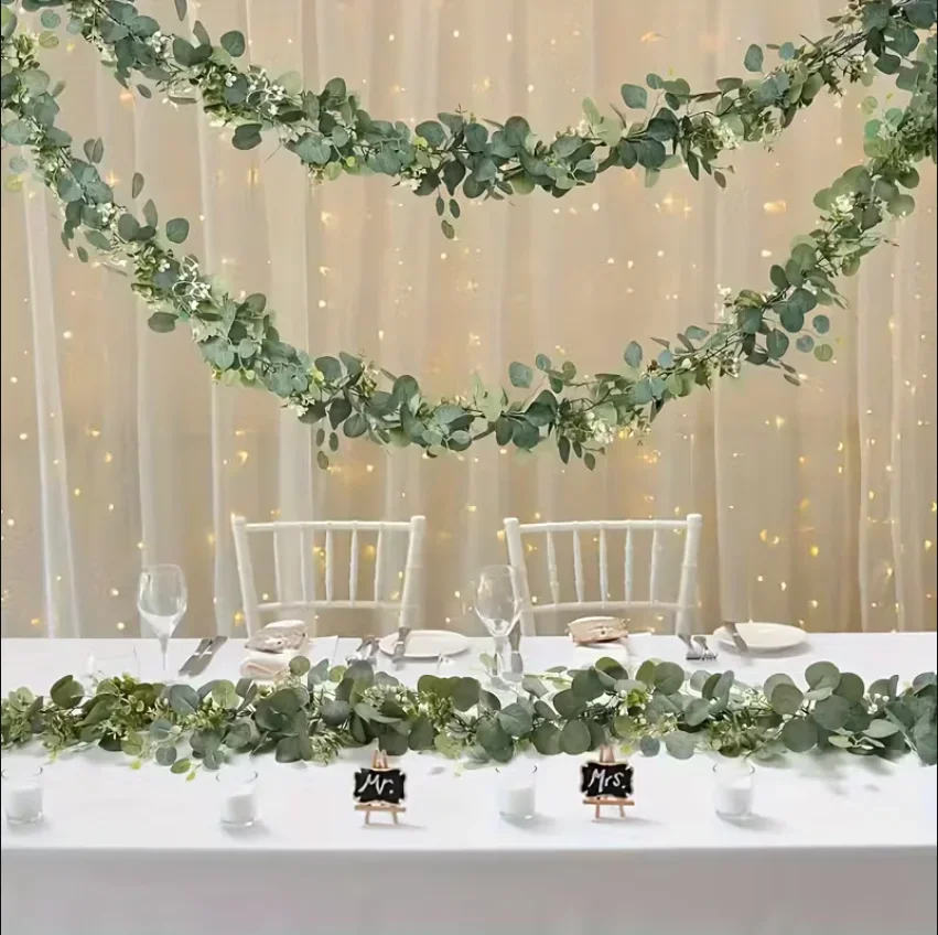 1pc Artificial Eucalyptus Garland,Realistic Greenery with Flowers & Foliage,No Maintenance Plastic Vine for Wedding,Home, Garden