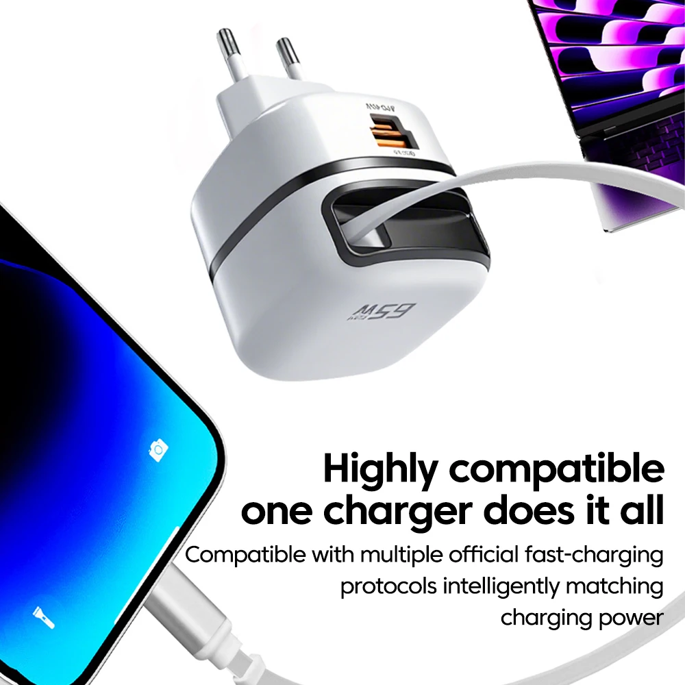 High-Power USB-C Fast Charging Portable Charger with 65W USB Adapter