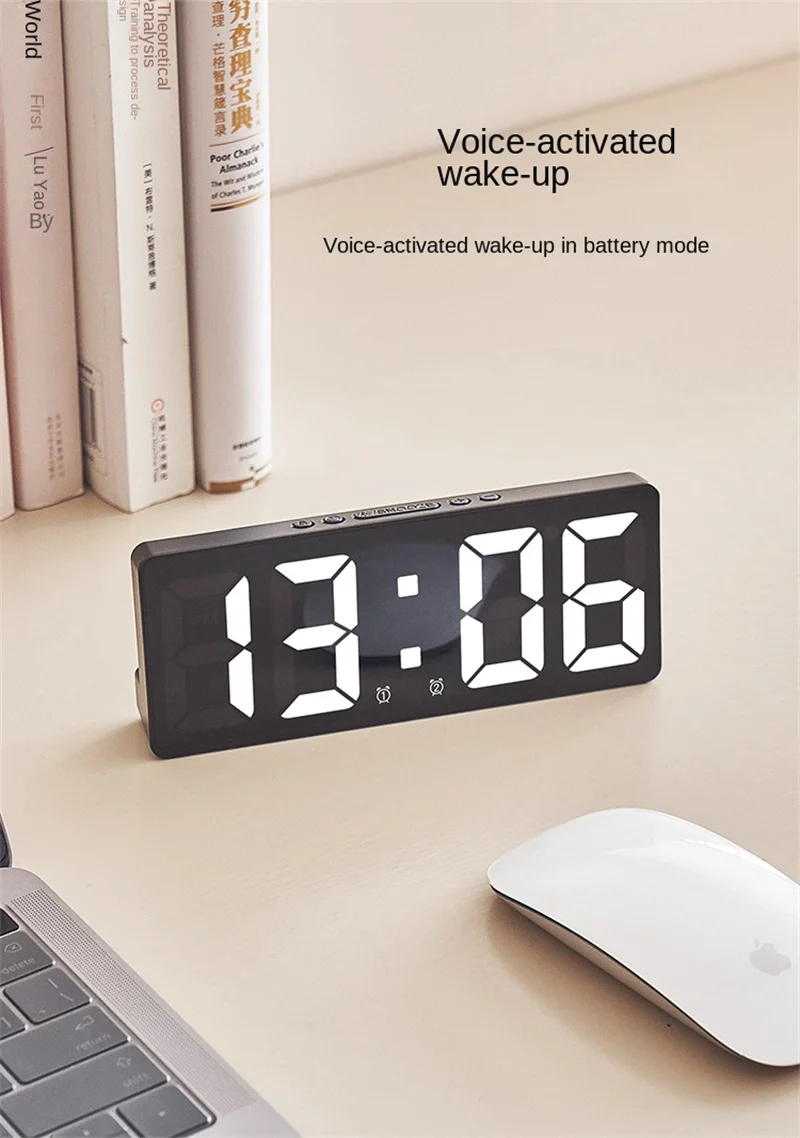 New Multi-functional LED Digital Alarm Clock Acoustic Control Student Alarm Clock Temperature and Date Display Alarm Clock