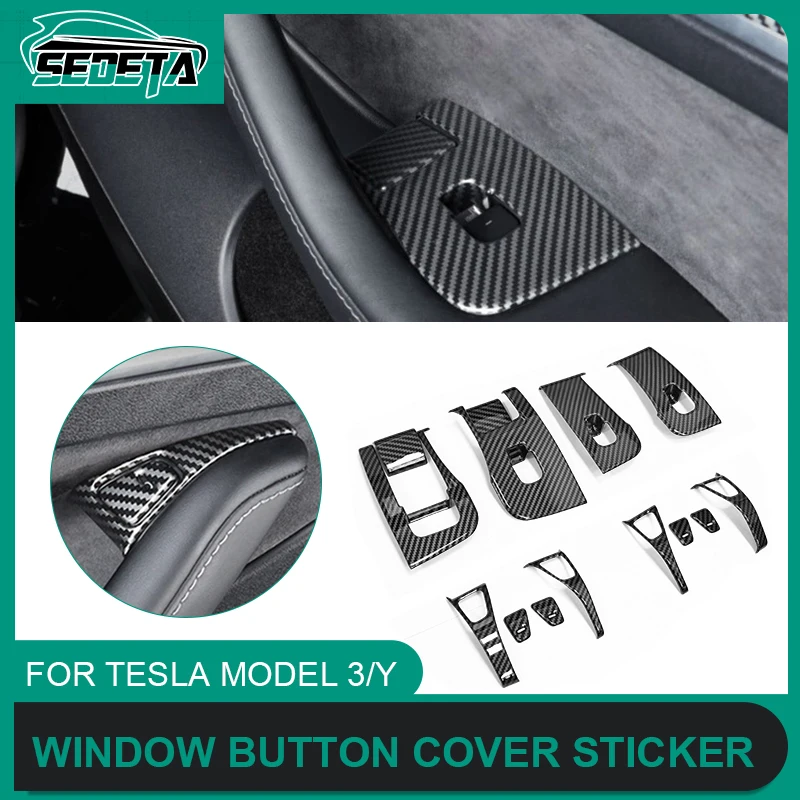 

Scratch-Resistant ABS Cabon Fibre Trim Protector 14pcs For Tesla 3/Y Window Lifter Switch Button Cover Stickers Accessories