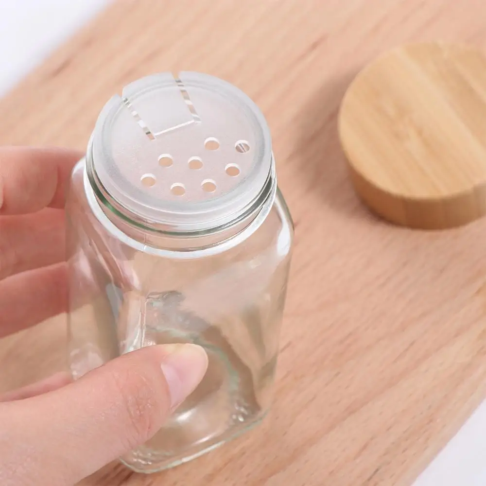 120ml Glass Spice Jars 4oz Square Spice Bottles with Bamboo wood lid Seasoning Airtight Container Kitchen Tools 3