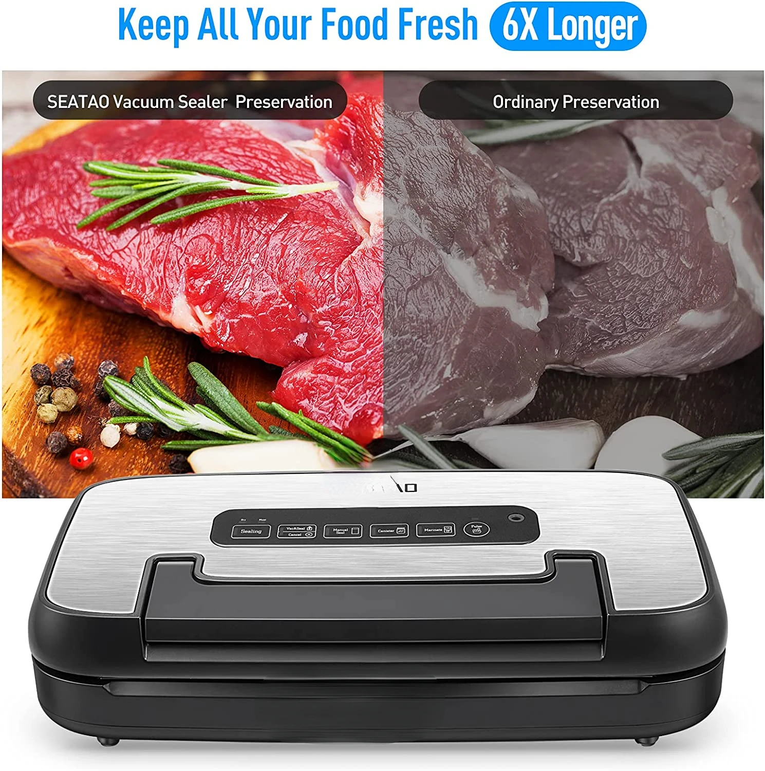 

VH5156 Vacuum Sealer, Handle Lock Design, Over 200 Continuous Uses Without Overheating, 80kpa Multifunctional Commercial and Hom
