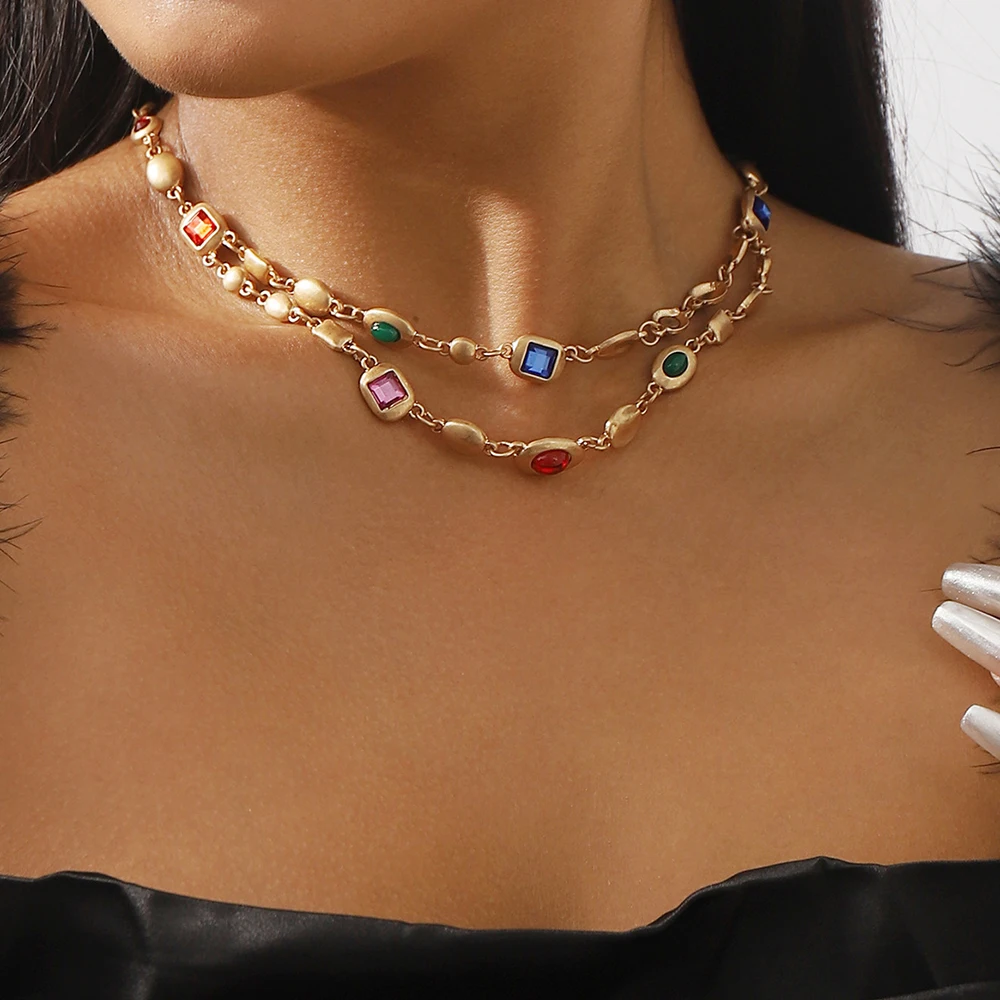 Fashionable Diamond Double-Layer Necklace, Outdoor Travel Banquet, Elegant Ladies Jewelry Choker, Birthday Party Gift