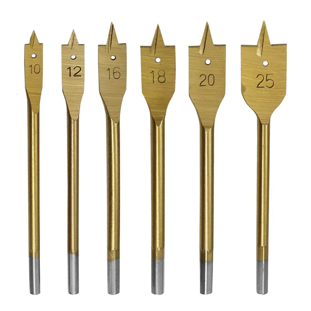 

6Pcs Spade Flat Wood Drill Bit 10-25mm Hex Shank Metric Hole Saw 150mm For Woodworking Carpentry Power Tools Accessories