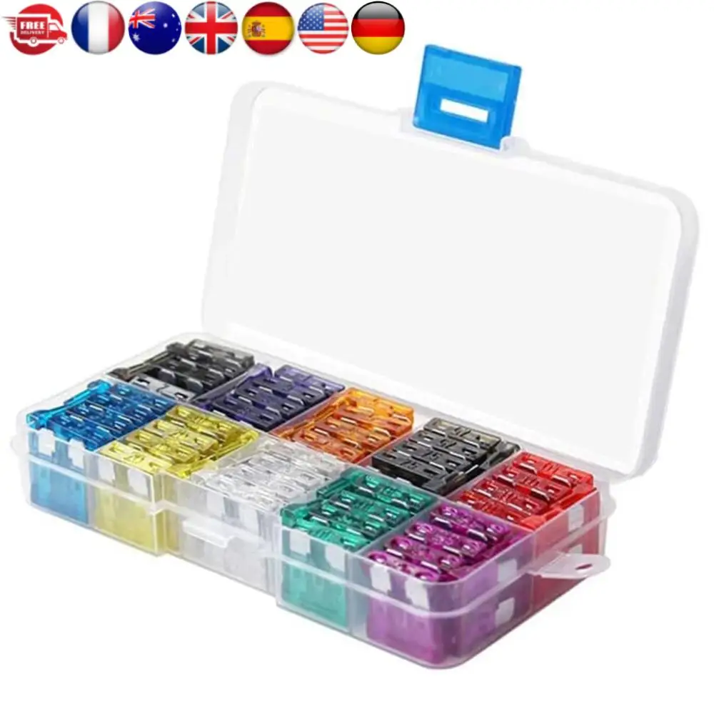 100Pcs Car Fuses 2A 3A 5A 7.5A 10A 10 Types Auto Fuse Kit 15A 20A 25A 30A 35A Blade Type Fuse Assorted Kit with Box