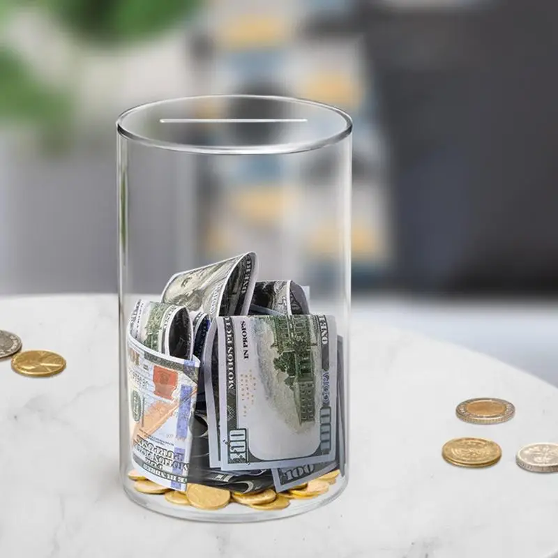 

Acrylic Money Saving Box Transparent Round Coins Saving Jar Clear Acrylic Money Saved Storage Boxes Multipurpose Storing Boxed