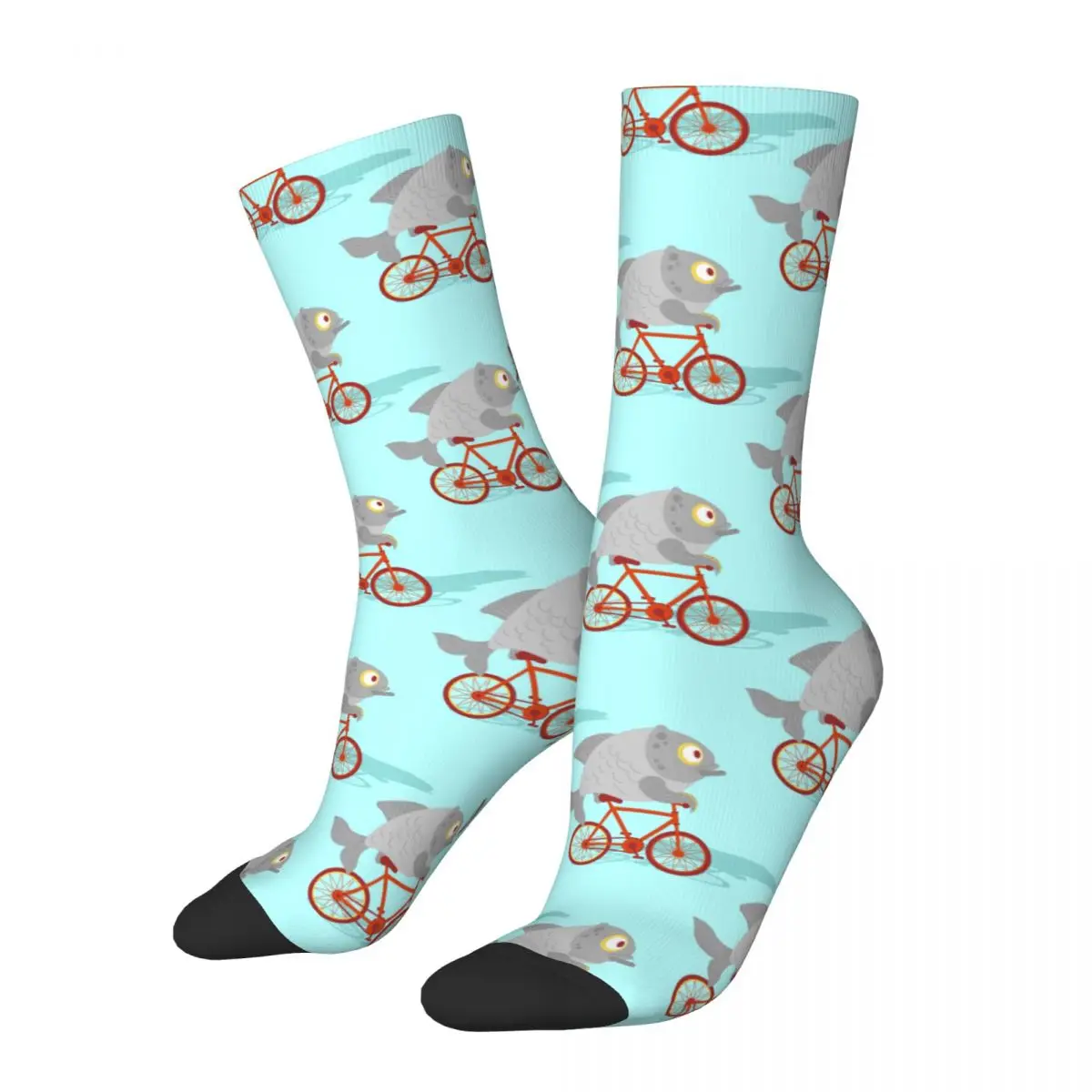 

Harajuku Men Women Socks Carp On Bicycle Cartoon Fish On Bike Accessories Cute Sport Socks All Seasons Present
