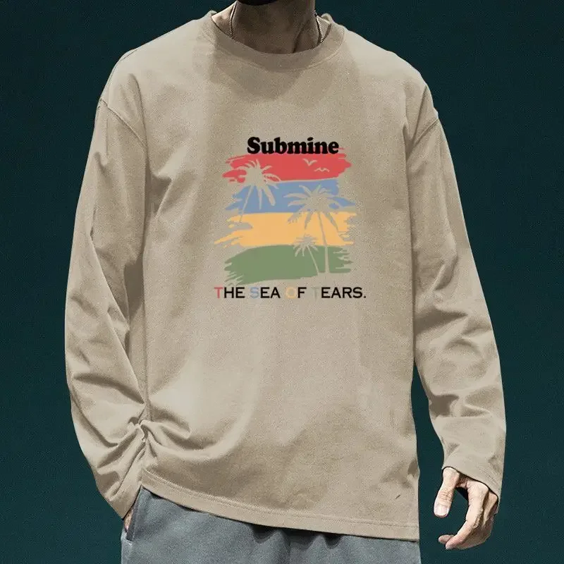 thumbnail image 1 of Camiseta de manga larga para hombre, sudaderas estampadas de algodón 100℅, camiseta de una pieza, talla S, primavera, otoño, coreana, normal, jerséis para hombre Xl, 1 of 5