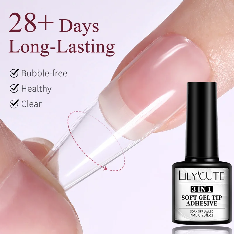 LILYCUTE 7ML 3 IN 1 Clear Soft Gel Tip Adhesive Extension Function Glue Nail Polish Press On False Nails Long Lasting Manicure