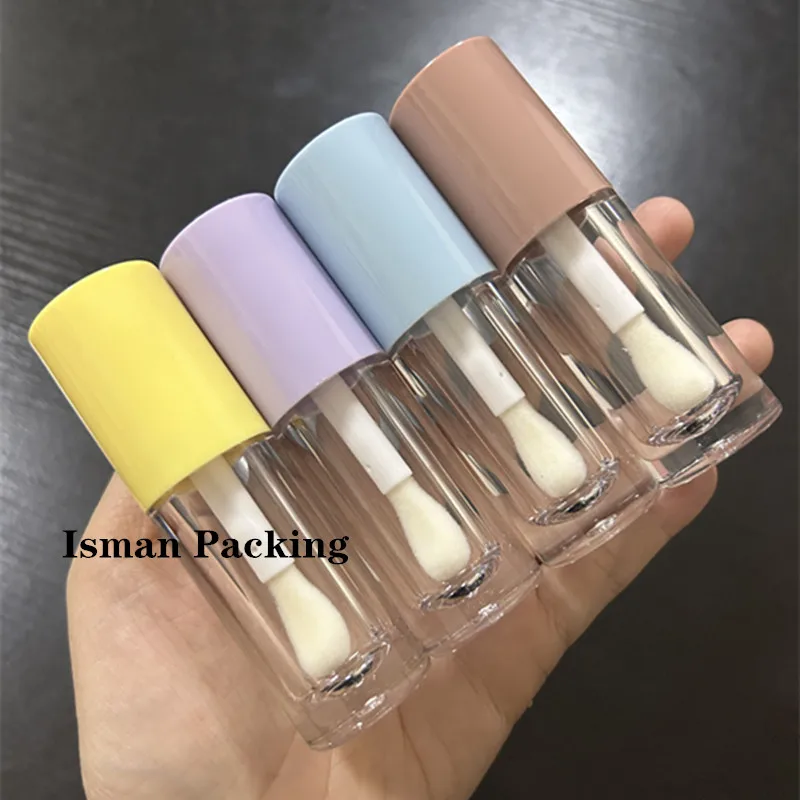 

50Pcs transparent lip gloss container makeup empty colorful lipgloss bottle cosmetic packaging wand tubes with big brush 6ml