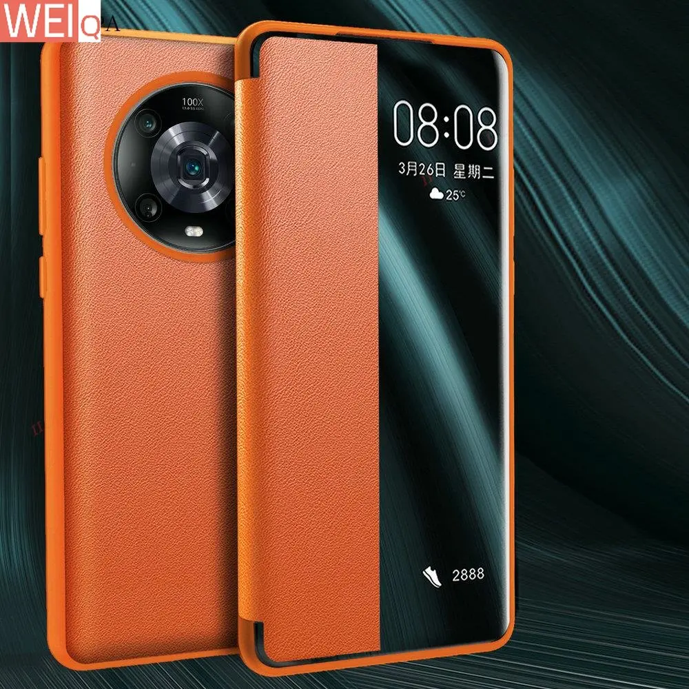 

Кожаный чехол для телефона Honor Magic 5 Pro Smart Window, противоударный чехол-книжка для Huawei Honor Magic 5 4 3 Pro, защитный чехол